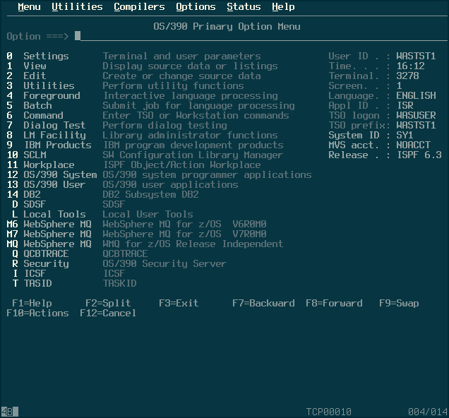 z/OS ISPF base menu