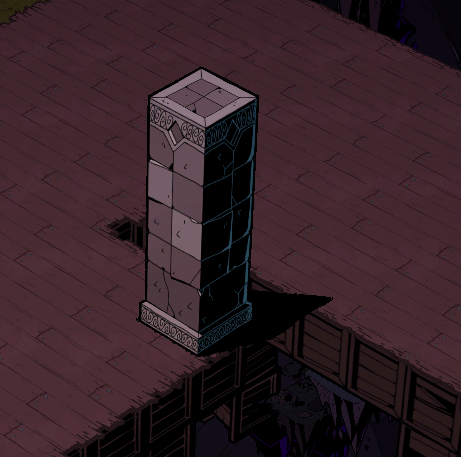 A stone wall situated next to a void tile. The shadow of the stone wall is rendered over the void.