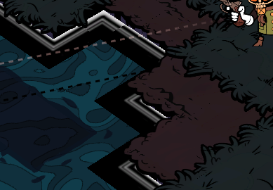 Raw edges with tilemaps laid out along shorelines.